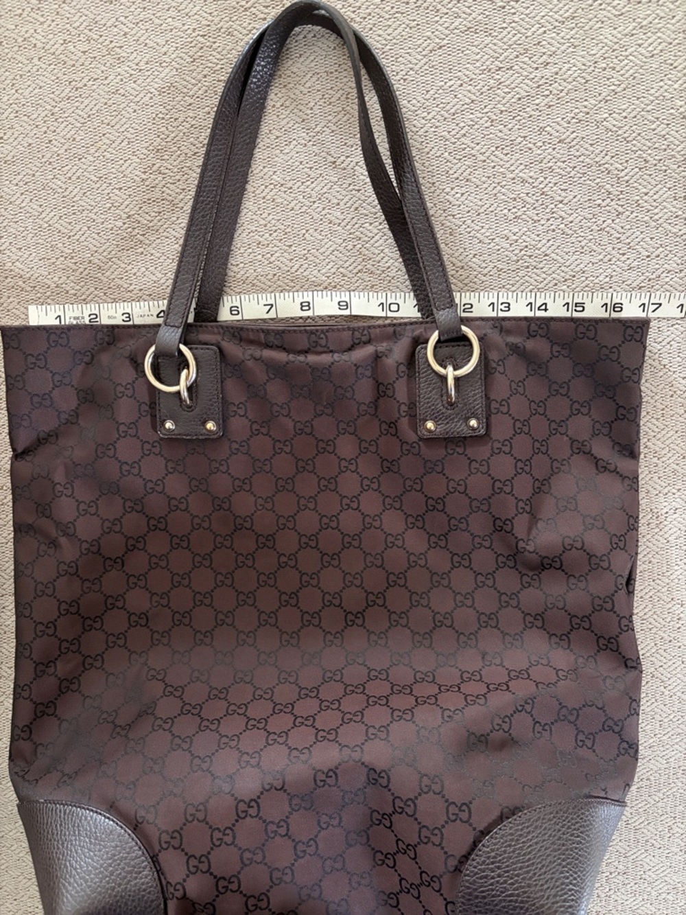 Gucci Brown GG Monogram Tote with Gold-Tone Hardware - Picture 7 of 8